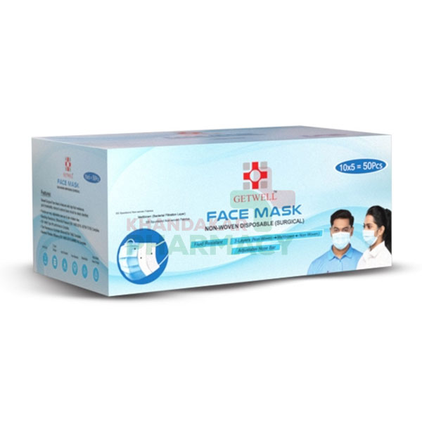 Getwell Face Mask (Non-Woven) With Zipper Poly 50 PCS â Khandakar Pharmacy
